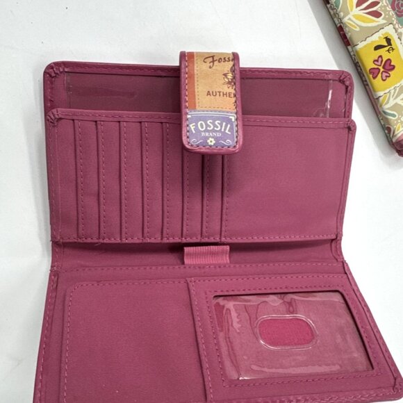 Fossil Logo All Over Checkbook Wallet & Matching Coin Purse License Slot Lot 2 - Picture 5 of 11